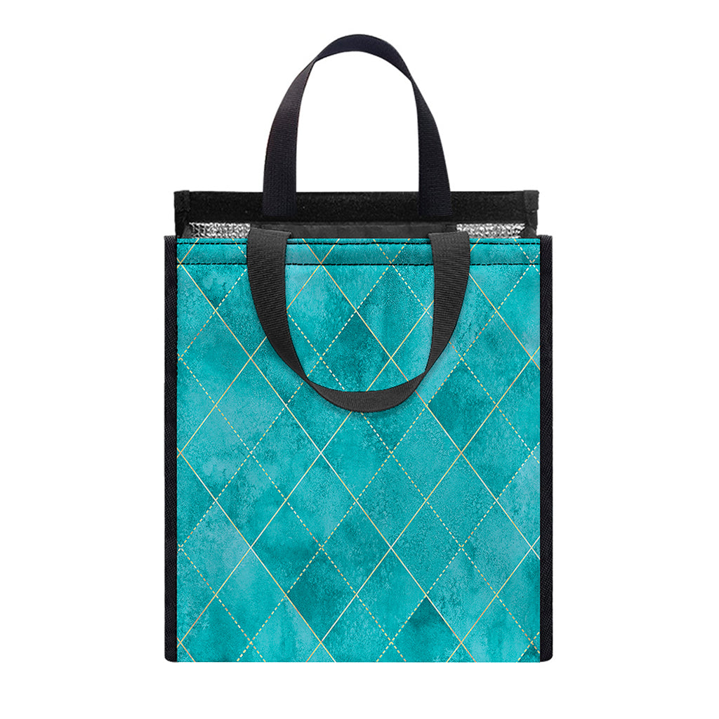 Turquoise Argyle Pattern Print Insulated Lunch Tote