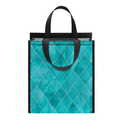 Turquoise Argyle Pattern Print Insulated Lunch Tote