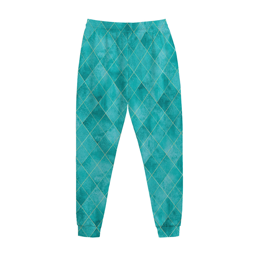 Turquoise Argyle Pattern Print Jogger Pants