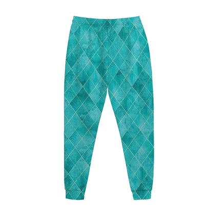 Turquoise Argyle Pattern Print Jogger Pants