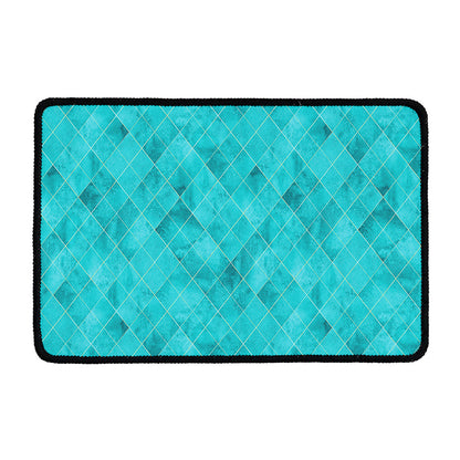 Turquoise Argyle Pattern Print Kitchen Mat