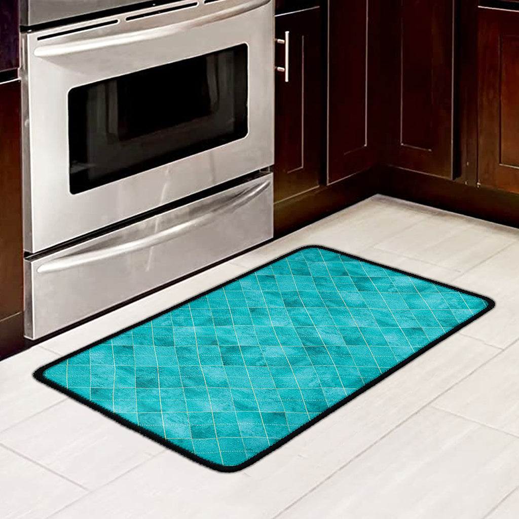 Turquoise Argyle Pattern Print Kitchen Mat