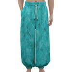 Turquoise Argyle Pattern Print Lantern Pants