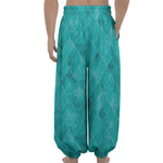 Turquoise Argyle Pattern Print Lantern Pants