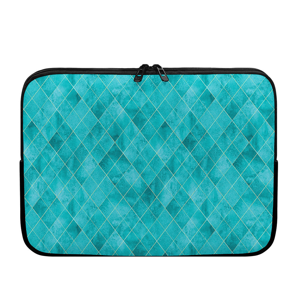 Turquoise Argyle Pattern Print Laptop Sleeve