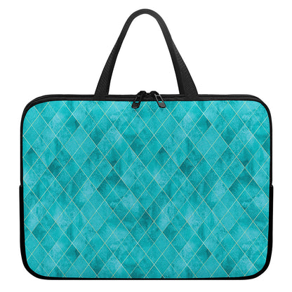 Turquoise Argyle Pattern Print Laptop Sleeve With Handle