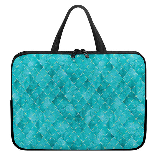 Turquoise Argyle Pattern Print Laptop Sleeve With Handle