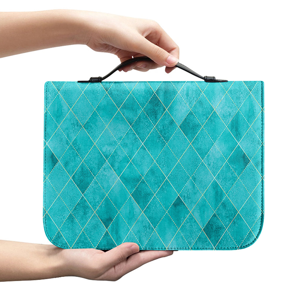 Turquoise Argyle Pattern Print Leather Bible Cover