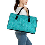 Turquoise Argyle Pattern Print Leather Duffle Bag