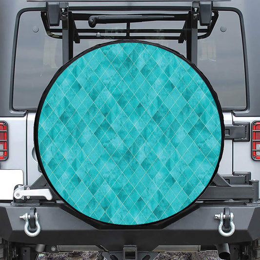 Turquoise Argyle Pattern Print Leather Spare Tire Cover