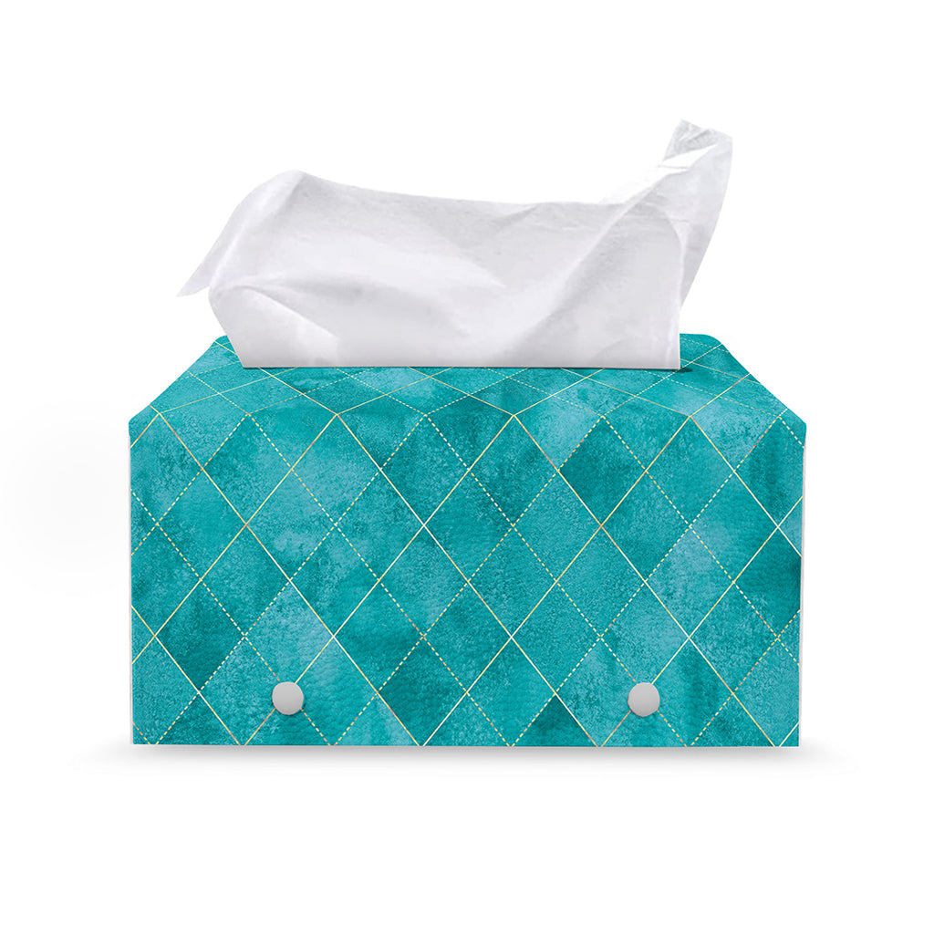 Turquoise Argyle Pattern Print Leather Tissue Box Cover