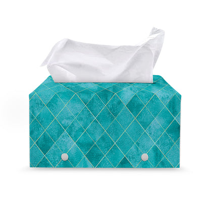 Turquoise Argyle Pattern Print Leather Tissue Box Cover