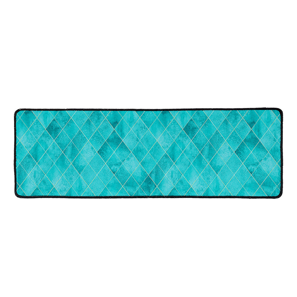 Turquoise Argyle Pattern Print Long Kitchen Mat