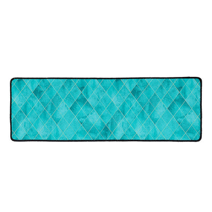 Turquoise Argyle Pattern Print Long Kitchen Mat