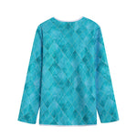 Turquoise Argyle Pattern Print Long Sleeve Short Coat