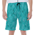 Turquoise Argyle Pattern Print Men's Beach Shorts