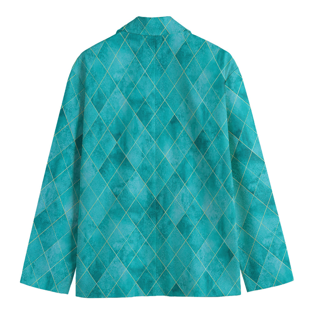 Turquoise Argyle Pattern Print Men's Blazer