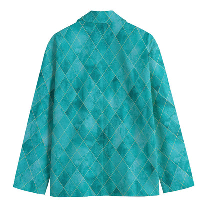 Turquoise Argyle Pattern Print Men's Blazer