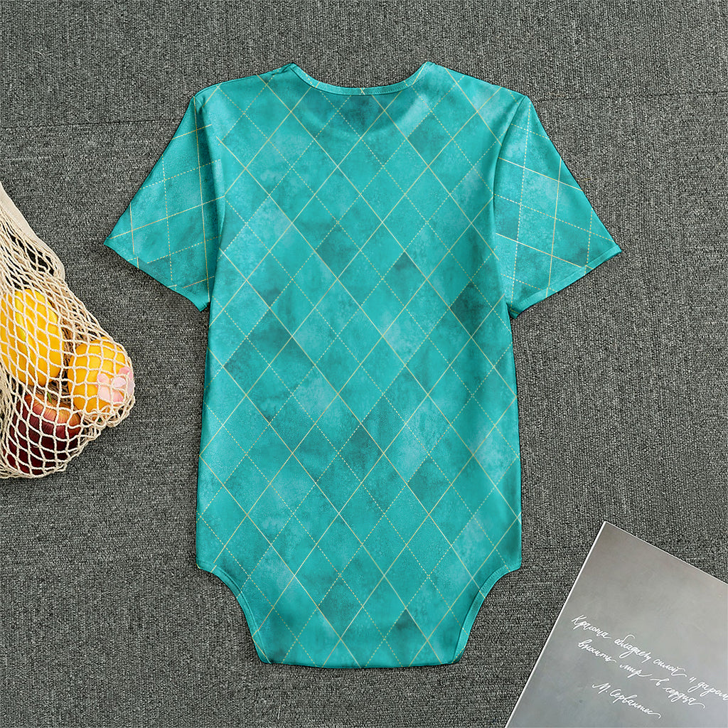 Turquoise Argyle Pattern Print Men's Bodysuit