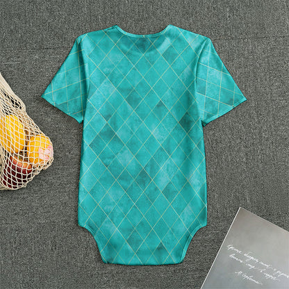 Turquoise Argyle Pattern Print Men's Bodysuit