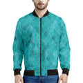 Turquoise Argyle Pattern Print Men's Bomber Jacket