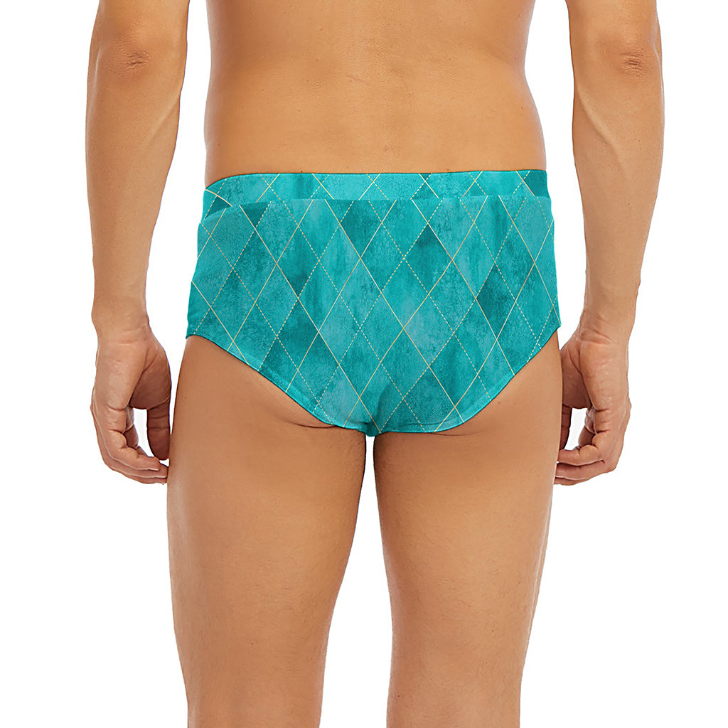 Turquoise Argyle Pattern Print Men's Briefs