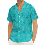Turquoise Argyle Pattern Print Men's Deep V-Neck Shirt