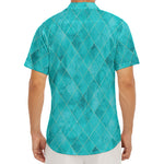 Turquoise Argyle Pattern Print Men's Deep V-Neck Shirt