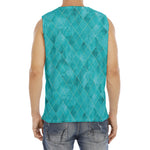 Turquoise Argyle Pattern Print Men's Fitness Tank Top