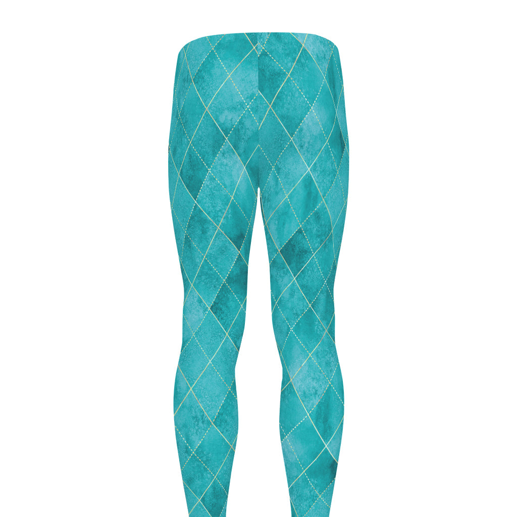 Turquoise Argyle Pattern Print Men's leggings