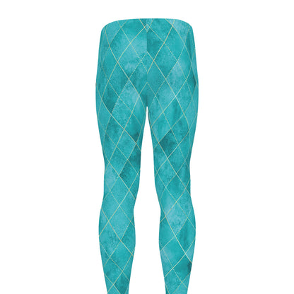Turquoise Argyle Pattern Print Men's leggings