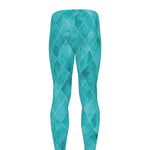 Turquoise Argyle Pattern Print Men's leggings