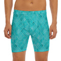 Turquoise Argyle Pattern Print Men's Long Boxer Briefs