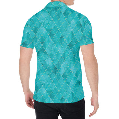 Turquoise Argyle Pattern Print Men's Shirt