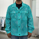 Turquoise Argyle Pattern Print Men's Shirt Jacket