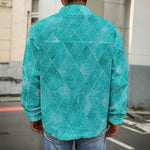 Turquoise Argyle Pattern Print Men's Shirt Jacket