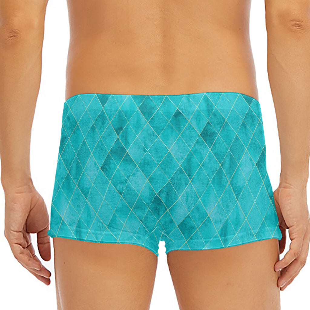 Turquoise Argyle Pattern Print Men's Short Boxer Briefs