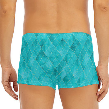 Turquoise Argyle Pattern Print Men's Short Boxer Briefs
