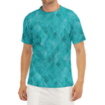 Turquoise Argyle Pattern Print Men's Short Sleeve Rash Guard