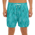 Turquoise Argyle Pattern Print Men's Split Running Shorts