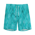 Turquoise Argyle Pattern Print Men's Athletic Shorts
