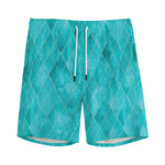 Turquoise Argyle Pattern Print Men's Sports Shorts