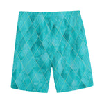 Turquoise Argyle Pattern Print Men's Sports Shorts