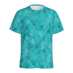 Turquoise Argyle Pattern Print Men's Sports T-Shirt