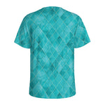 Turquoise Argyle Pattern Print Men's Sports T-Shirt
