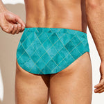 Turquoise Argyle Pattern Print Men's Swim Briefs