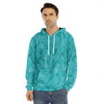 Turquoise Argyle Pattern Print Men's Velvet Pullover Hoodie
