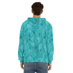 Turquoise Argyle Pattern Print Men's Velvet Pullover Hoodie
