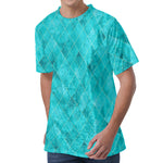 Turquoise Argyle Pattern Print Men's Velvet T-Shirt