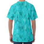 Turquoise Argyle Pattern Print Men's Velvet T-Shirt